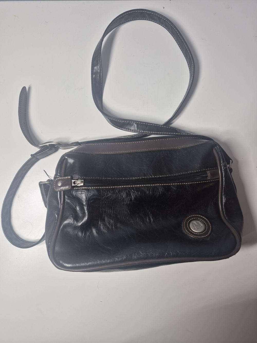 Vintage Mouflon Black And Brown Leather Crossbody Bag